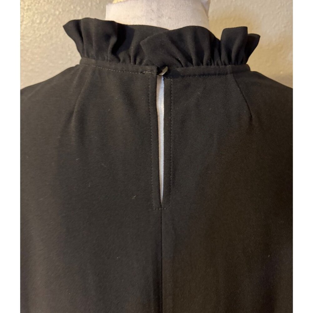 J Crew Top M Medium Black Ruffle Crew Neck Washable Long Sleeve Classic - Picture 5 of 12